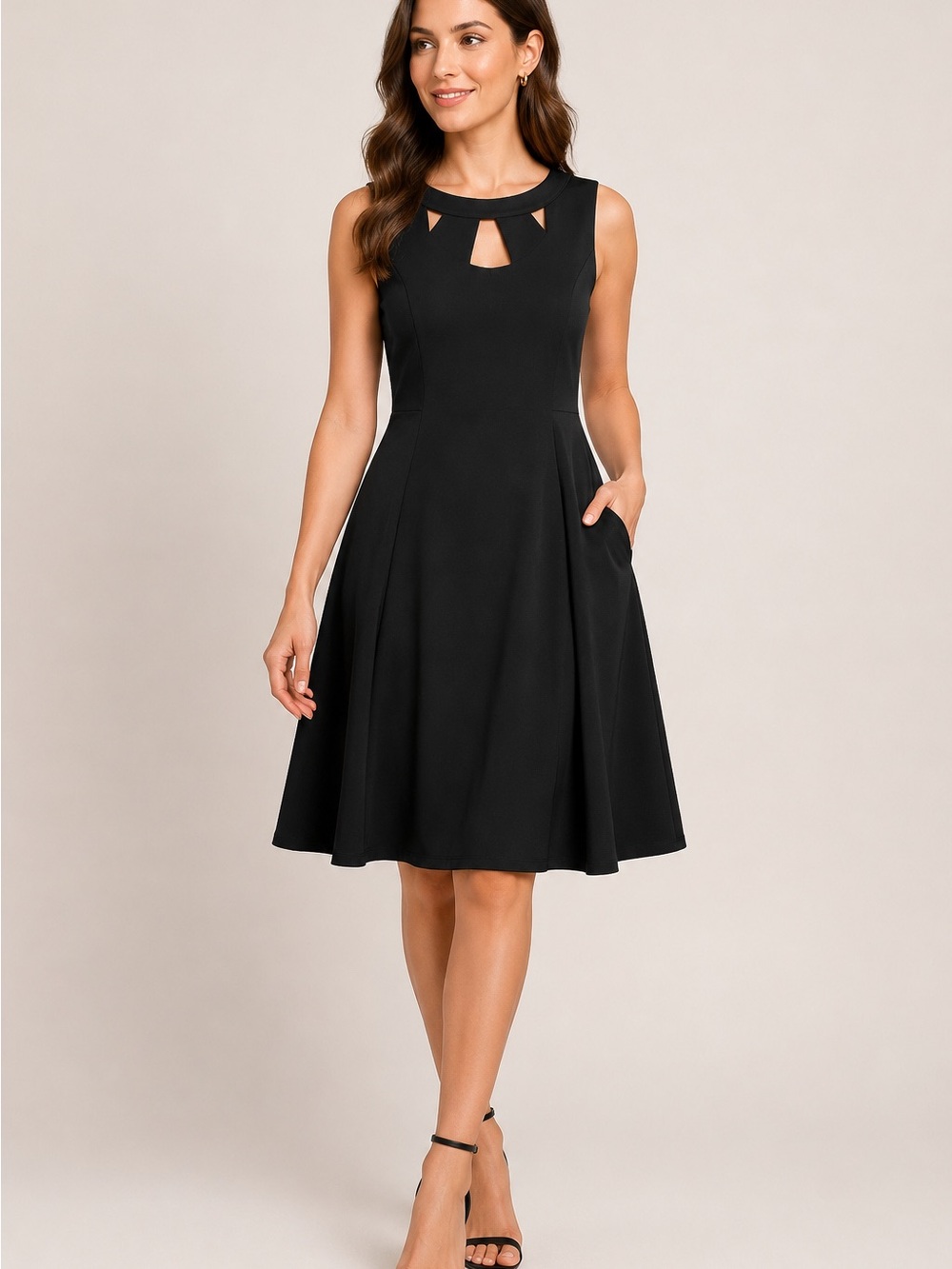 Alyx Black Sleeveless Midi Dress with Cutout Neckline
